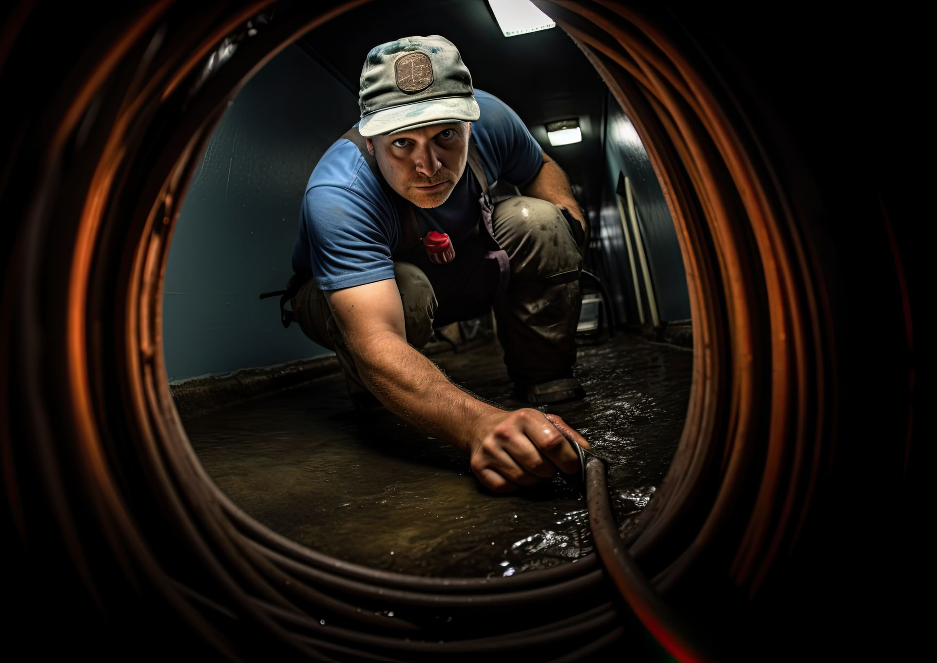CCTV sewer line inspection with camera rod