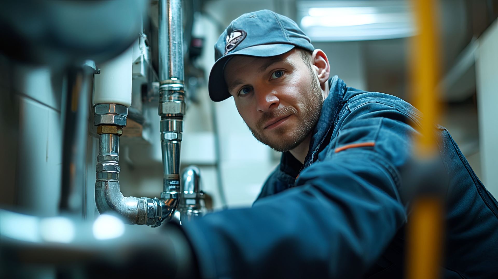 Emergency plumber working at night