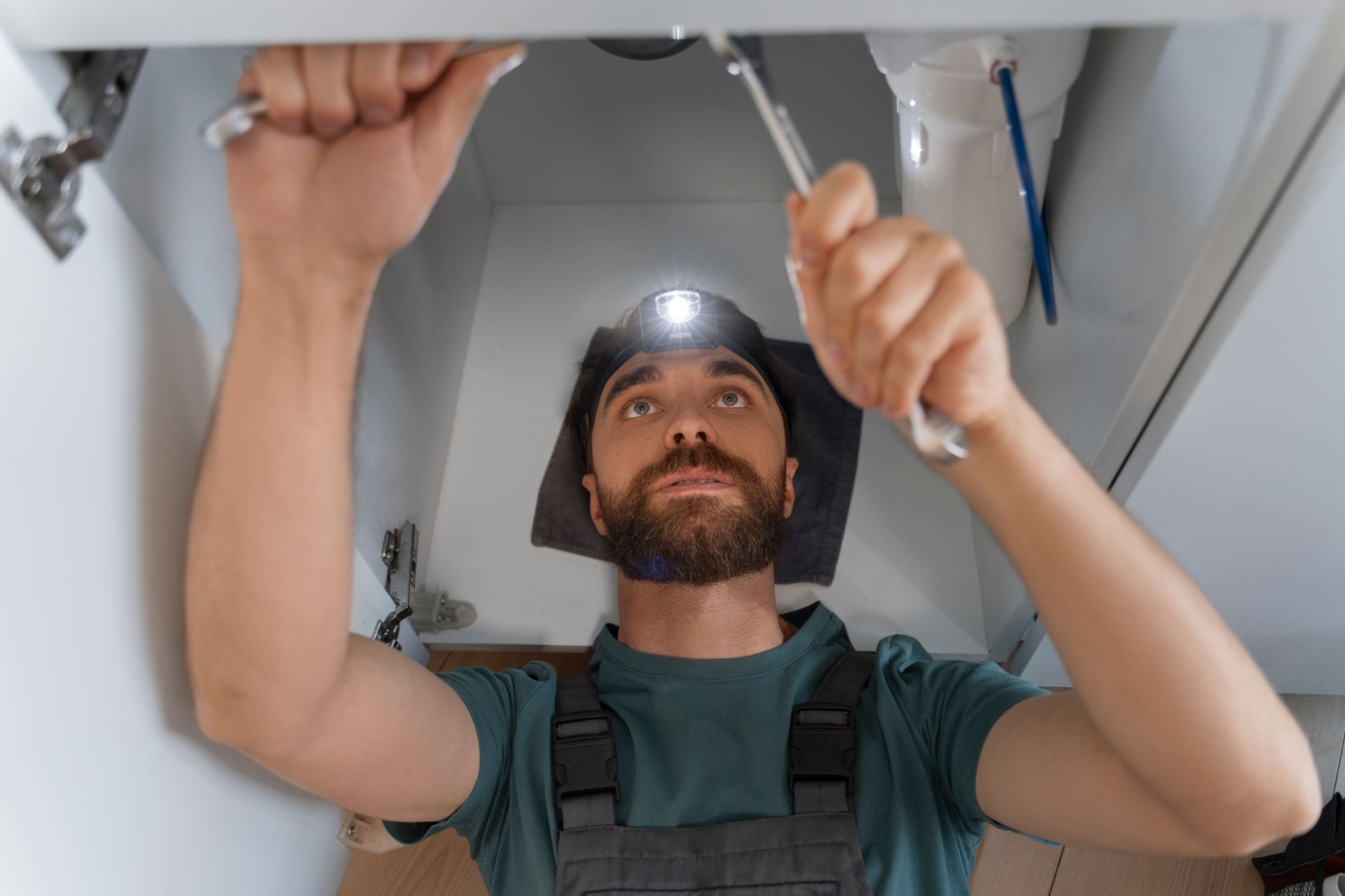 Plumber repairing household plumbing